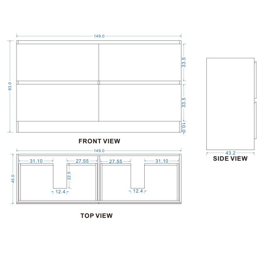 DNF 1500X460X830MM PLYWOOD FLOOR STANDING VANITY - GLOSSY WHITE WITH DOUBLE CERAMIC TOP